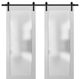 Planum 2102 Double Barn Doors 56 x 96, White Silk and Hardware 13FT