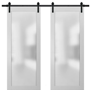 Planum 2102 Double Barn Doors 56 x 96, White Silk and Hardware 13FT