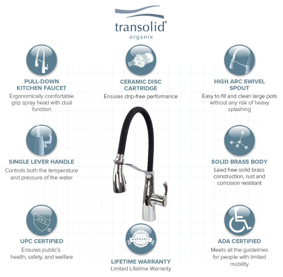 Transolid Organix Pull-Out Kitchen Faucet, Polished Chrome