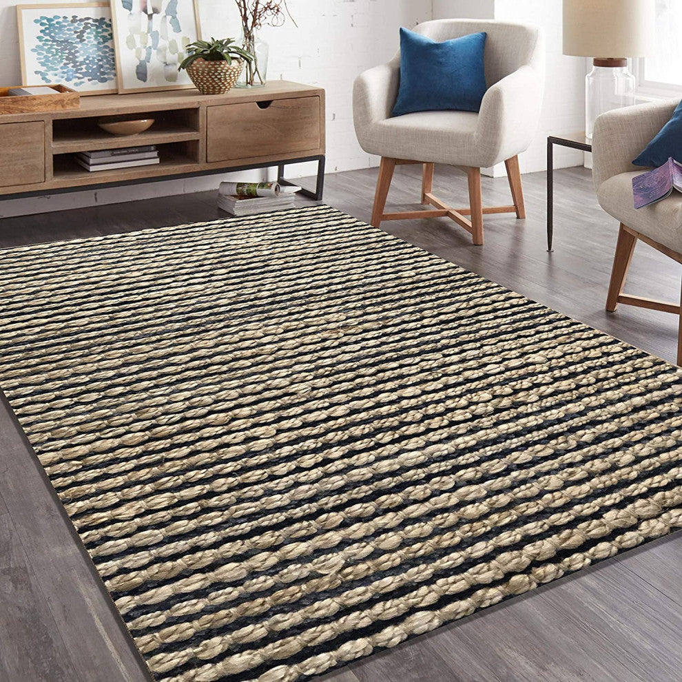 5" x 7" Deep Gray and Tan Interwoven Area Rug