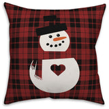 Plaid Snowman Heart 16"x16" Throw Pillow