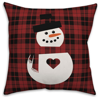 Plaid Snowman Heart 16"x16" Throw Pillow
