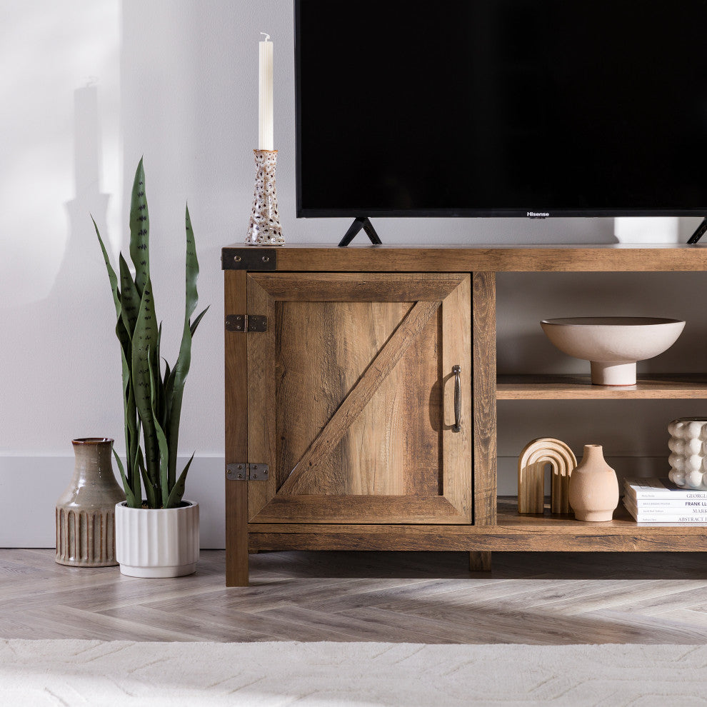 44" Rustic Farmhouse Barn Door Console, Rustic Oak