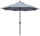 9' Bronze Collar Tilt Lift Fiberglass Rib Aluminum Umbrella, Olefin, Navy White Cabana Stripe