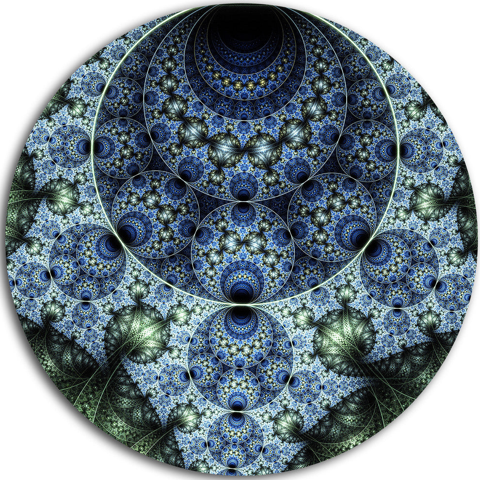 Blue And Green Spiral Fractal Art, Digital Round Metal Wall Art, 36"