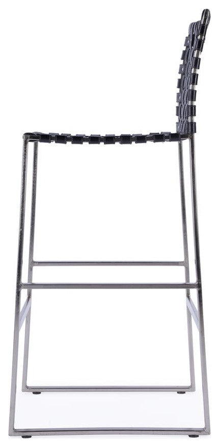 Urban Woven Leather Rectangular  28 Barstool, Black