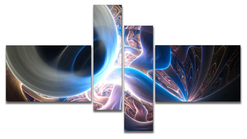 Glowing Blue Silver Plasma, Abstract Wall Art Canvas, 60"x32", 4 panels