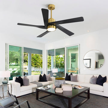 64" 5-ABS Blade Straight indoor LED Ceiling Fan, Gold and Black