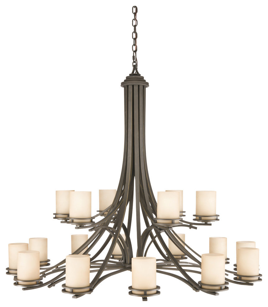 Chandelier 18-Light, Olde Bronze/Light Umber Etched Glass