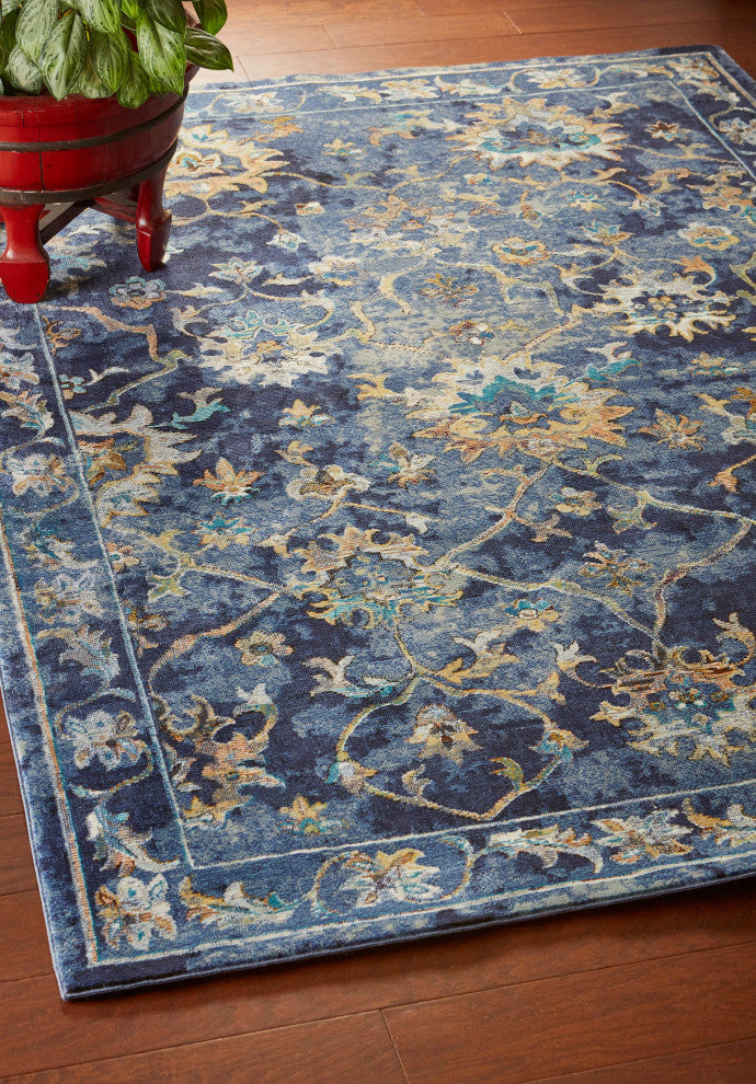 4??x 6??Blue and Gold Jacobean Area Rug