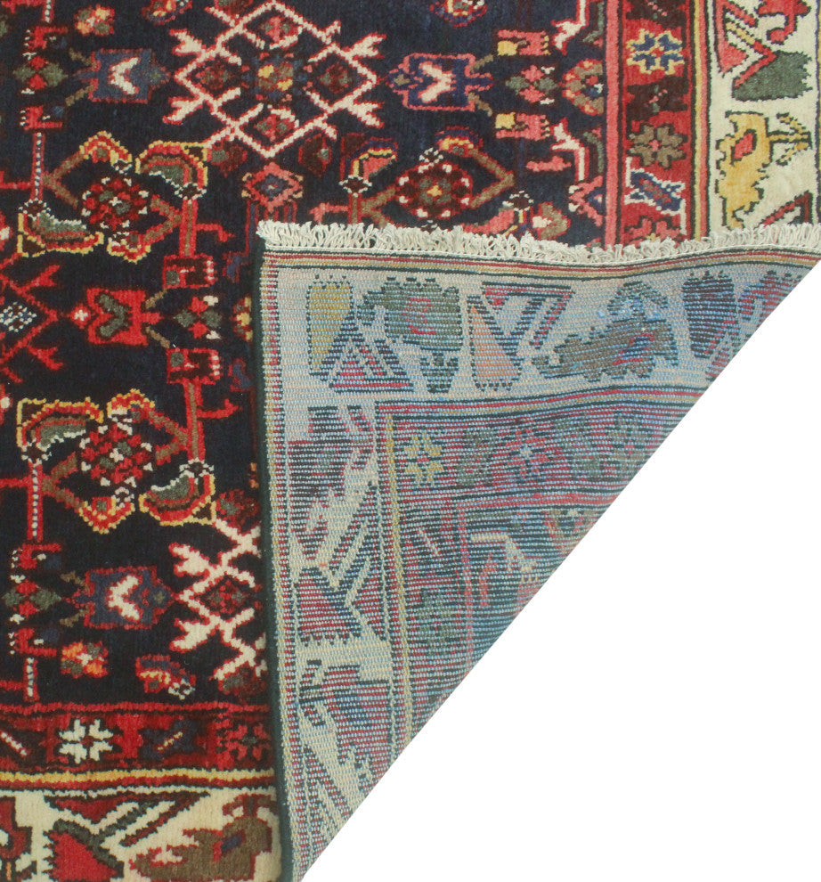 Fine Vintage Distressed Judie Navy/Red Runner, 3'3 x 14'7