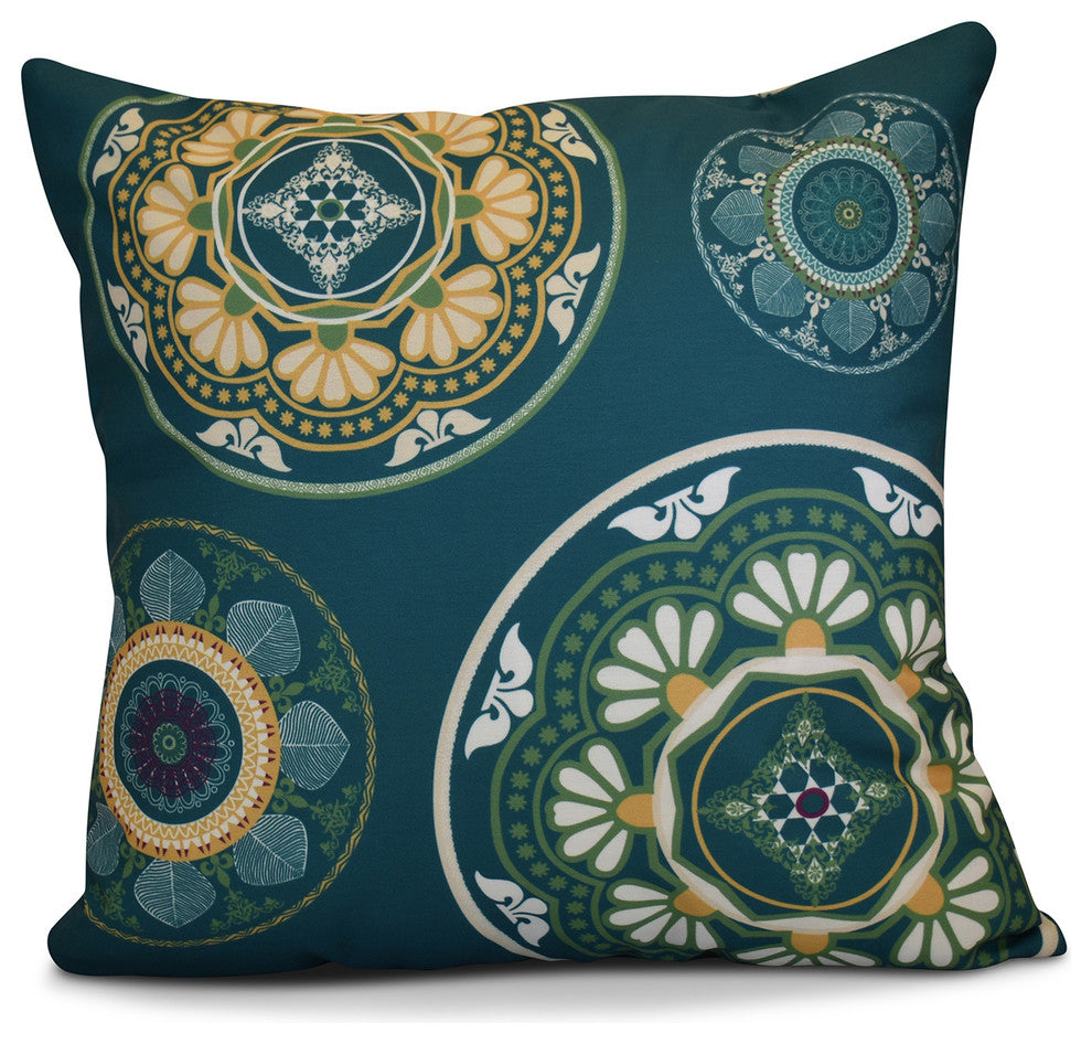 Medallions Geometric Print Pillow, Teal, 26"x26"