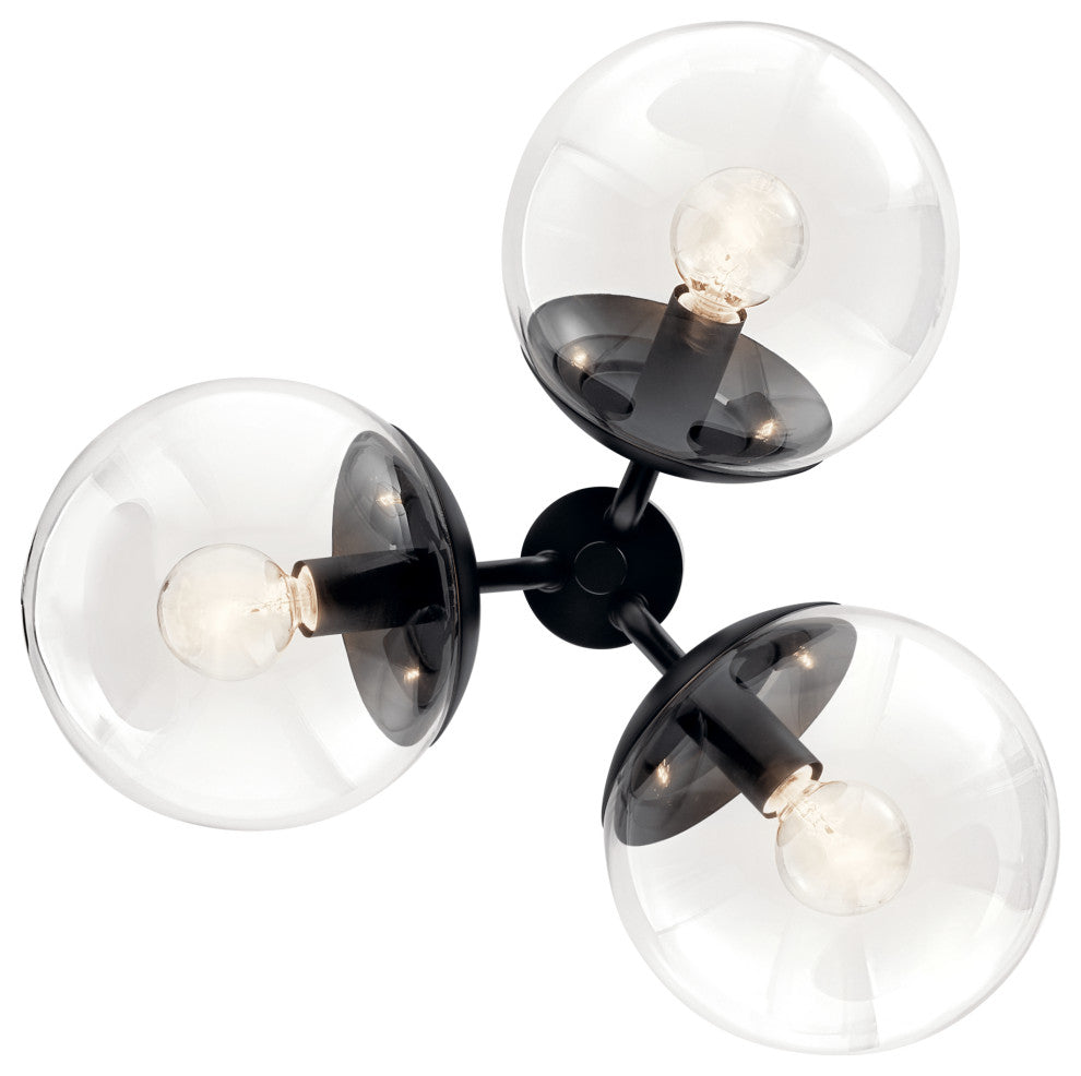 Silvarious 16.5" 3 Light Convertible Pendant, Black, Clear Glass