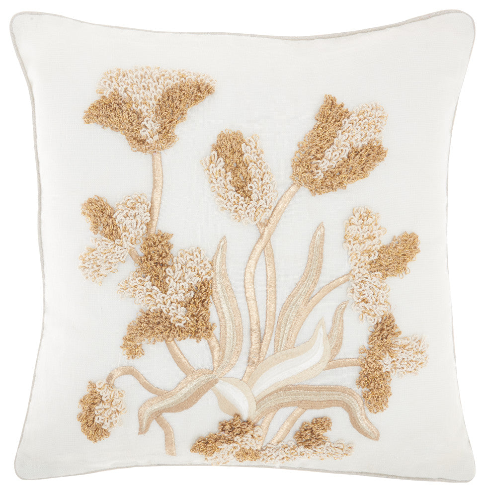 Mina Victory PN082 Throw Pillow, Ivory/Gold, 18" x 18"