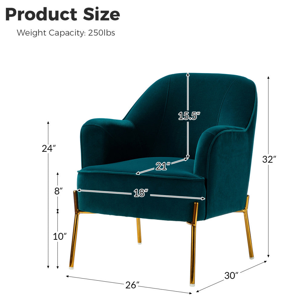 Nora Upholstered Velvet Accent Chair With Golden Base Set of 2, Teal