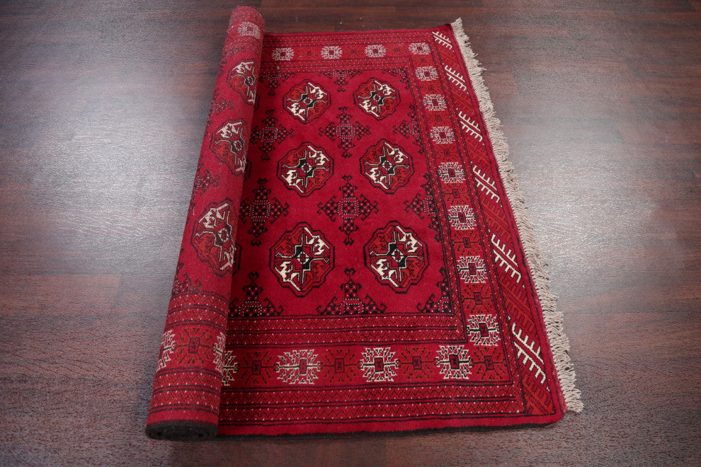 Balouch Oriental Traditional Carpet Hand Made Afghan Area Rug, Red, 7'3"x5'1