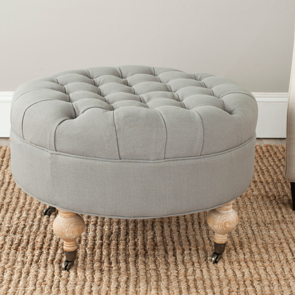 Safavieh Clara Tufted Round Ottoman, Granite