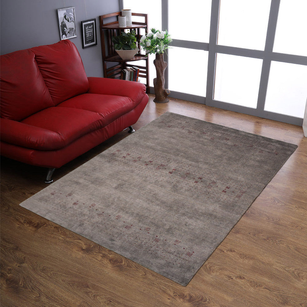 HAND KNOTTED LOOM SILK AREA RUGS-5'x8',Rectangle,Light Brown,Contemporary