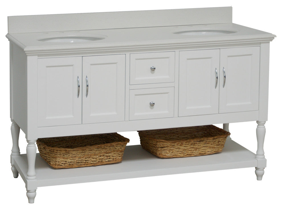 Beverly 60" Bath Vanity, White, Quartz, Double Vanity