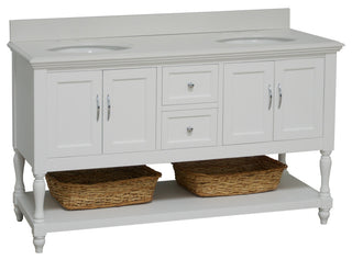 Beverly 60" Bath Vanity, White, Quartz, Double Vanity