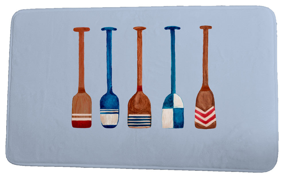 Nantucket Oar Multi Painted Geometric Print Bath Mat, Blue, 21"x34"