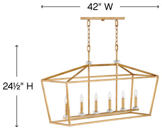 Hinkley Stinson Linear Chandelier, Distressed Brass, 6 Light