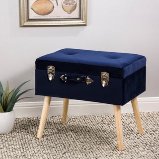 19.70" Navy Blue Velvet Upholstered Storage Stool