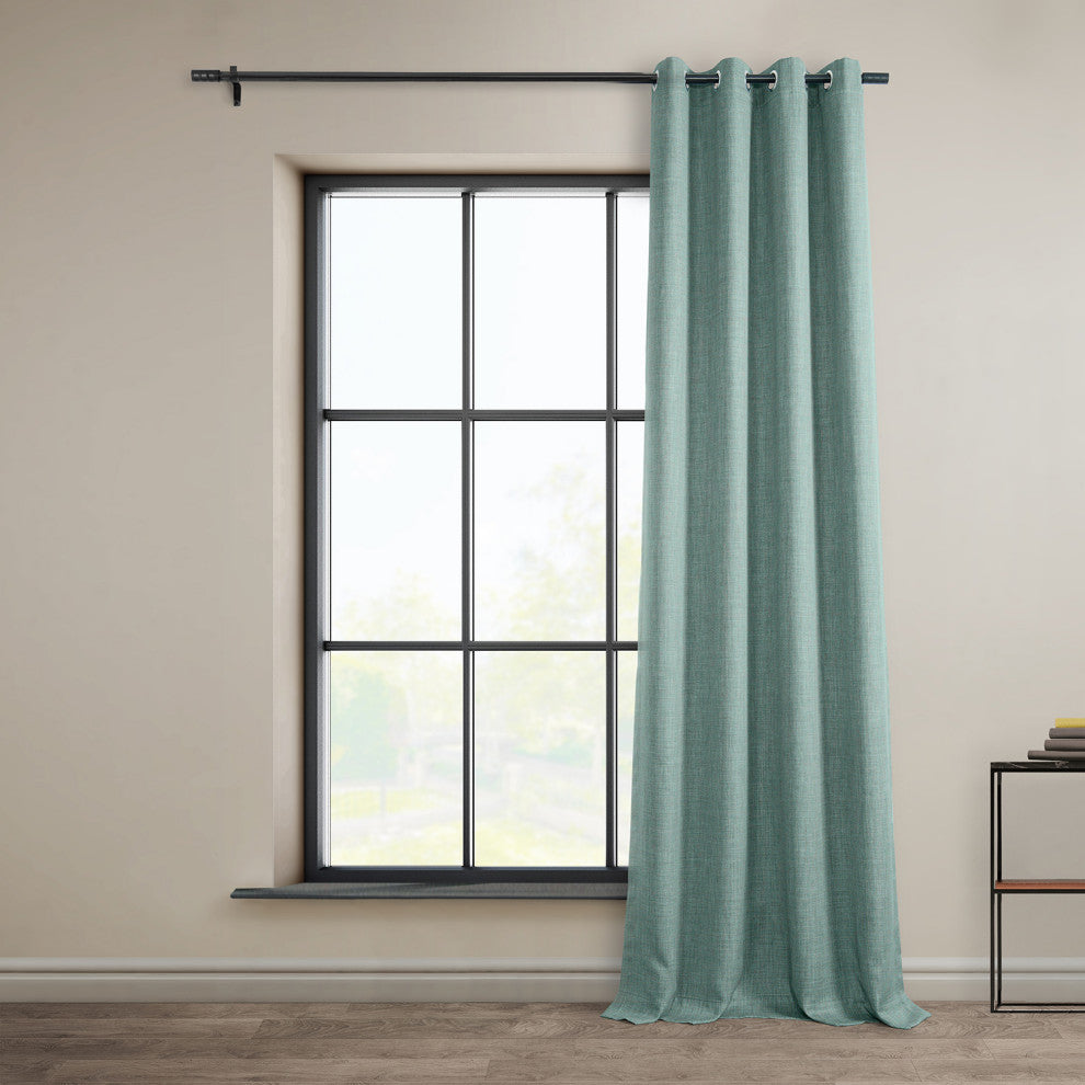 Faux Linen Grommet Room Darkening Curtain Single Panel, Sea Thistle, 50w X 120l