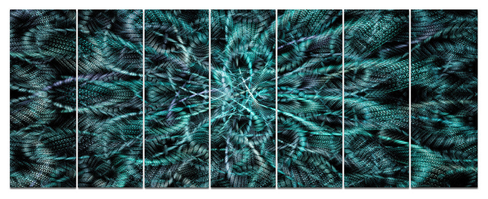 Unusual Starry Fractal Metal Grill, Abstract Canvas Wall Art, 83"x32", 7 Panels