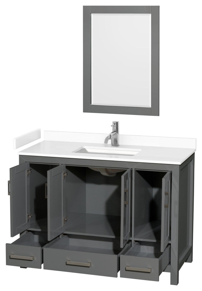48"SGL Bathroom Vanity Dark Gray, White Cult. Marble Countertop, Sink, 24"Mirror