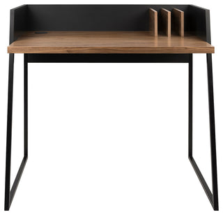 Modern Small Home Office Laptop Table Desk, Walnut/Black