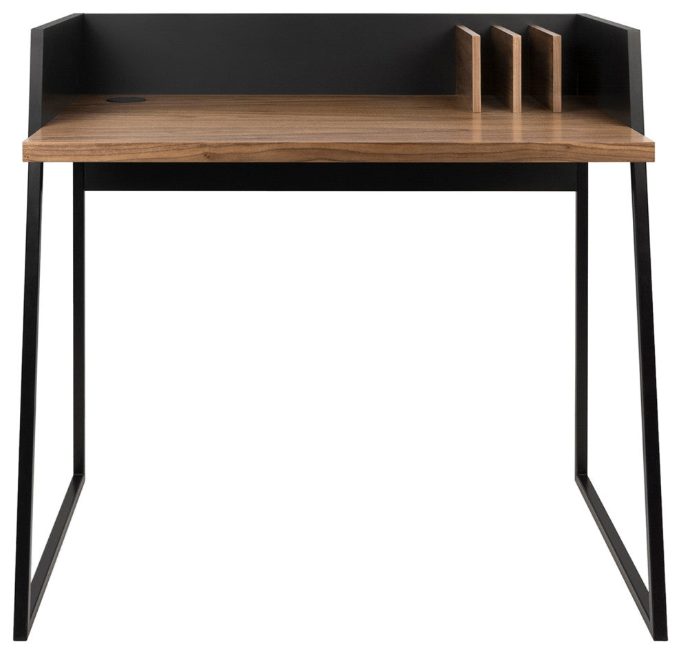 Modern Small Home Office Laptop Table Desk, Walnut/Black