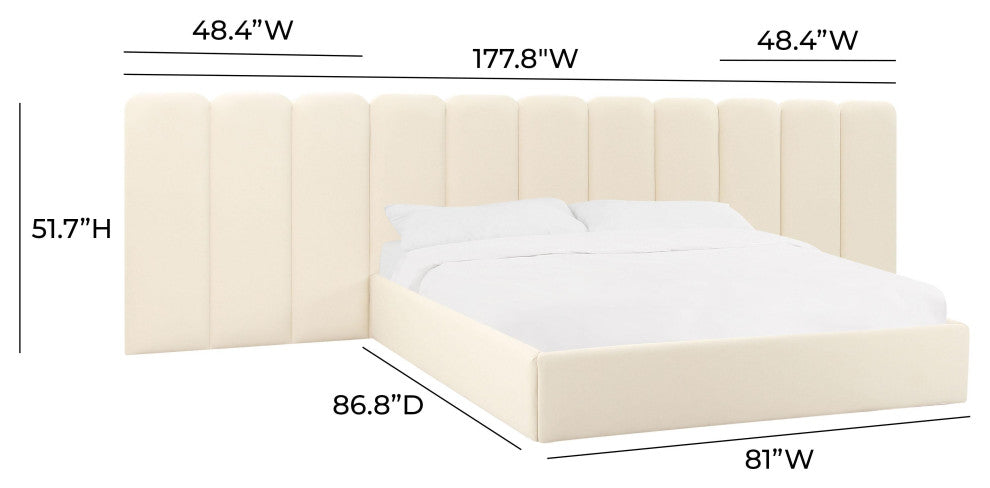 Palani Cream Bed With Wings, Velvet Cream, King