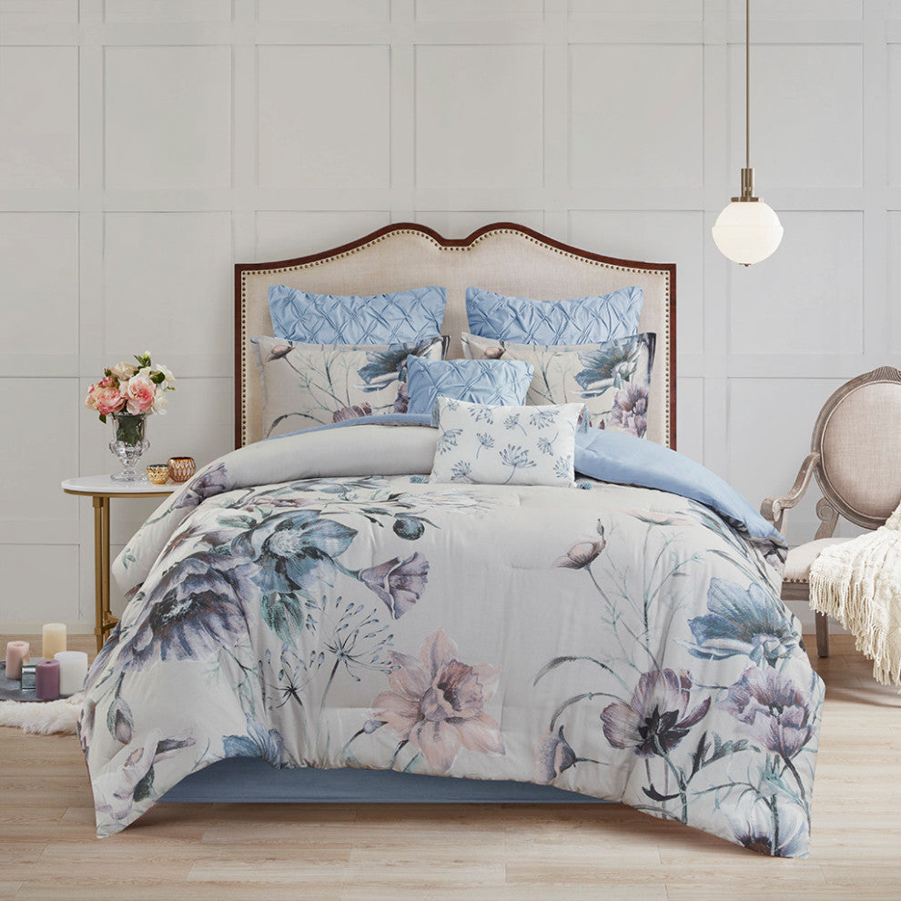 Madison Park Cassandra Shabby Chic Floral Cotton Comforter Set, Blue