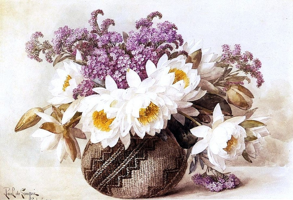 Raoul Paul Maucherat De Longpre Flowers in an Indian Basket Gallery Wrap Canvas