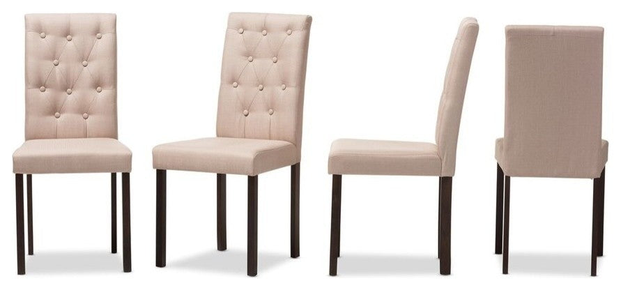 Gardner Dark Brown Finished Beige Fabric Dining Chair, Set of 4