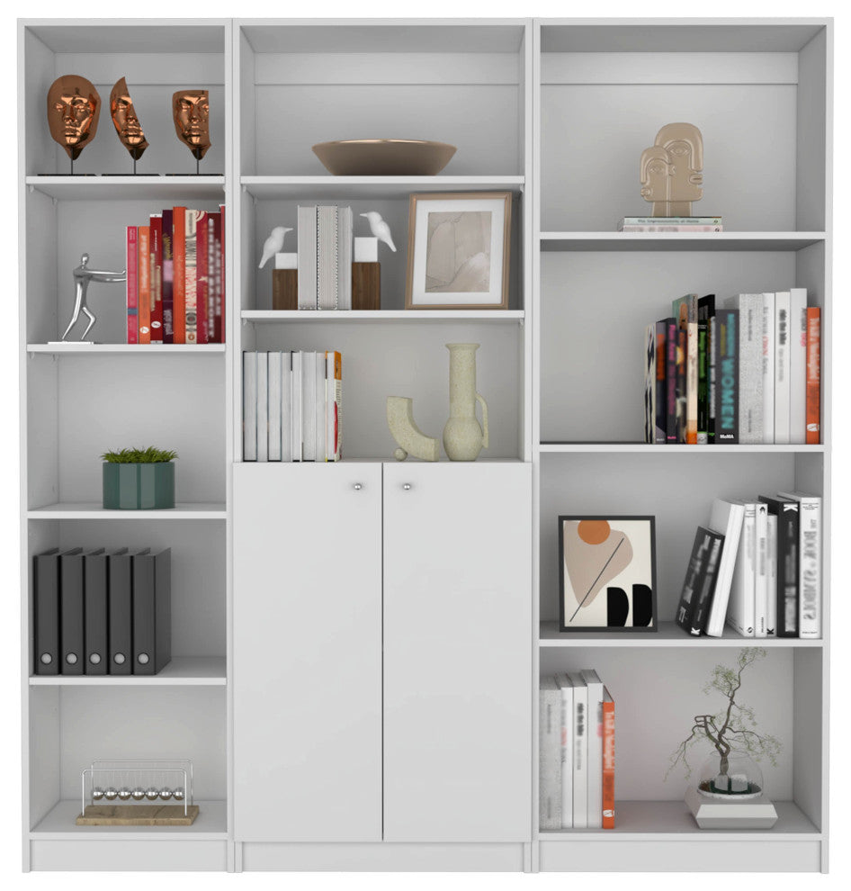 Simla 3 Piece Living Room Set with 3 Bookcases, White