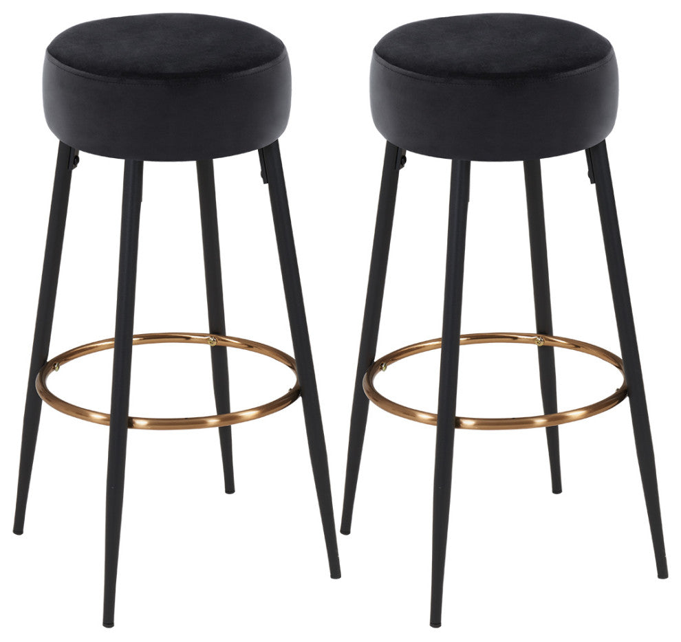 Minimalist Round Bar Stools, Black Velvet - 2 Pcs, 30 Inch