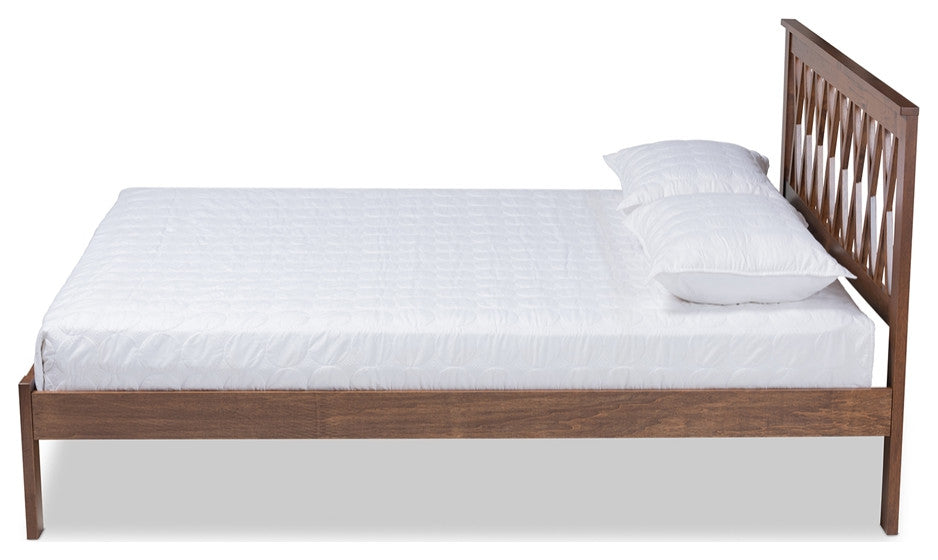 Modern Walnut Finished Wood Queen Size Platform Bed