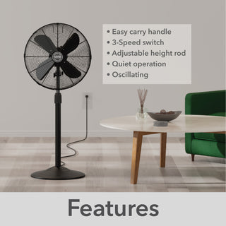 Hunter Classic Matte Black 4-Blade Oscillating 3-speed Standing Fan