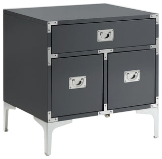 Monica Modern Lacquer Finish Chrome Metal Leg Side Table, Dark Grey
