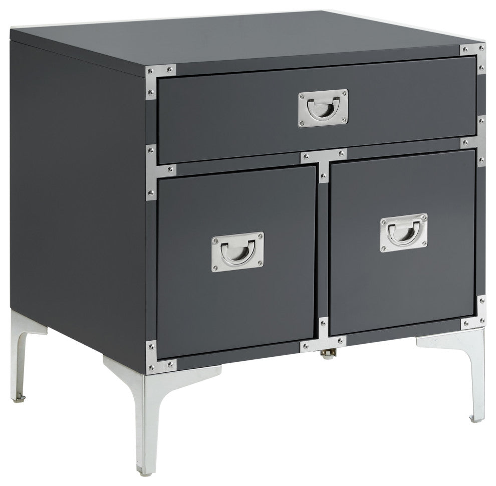 Monica Modern Lacquer Finish Chrome Metal Leg Side Table, Dark Grey