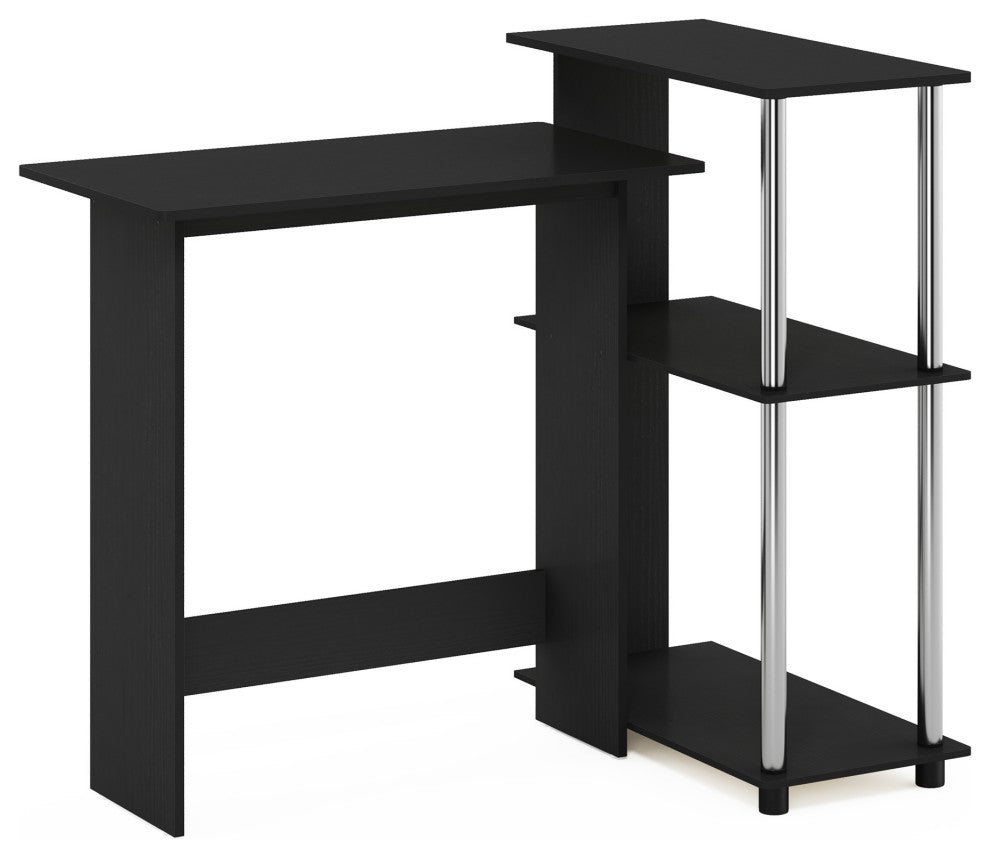 Furinno Abbott Corner Computer Desk With Bookshelf Americano/Stainless Steel
