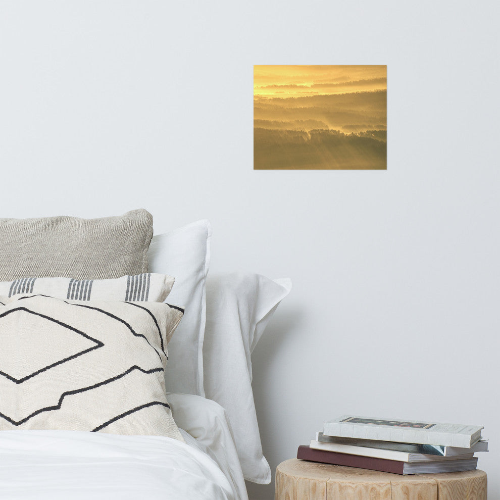 Golden Mist Valley - Hills & Mountain Range Landscape Wall Art Prints, 11" X 14"