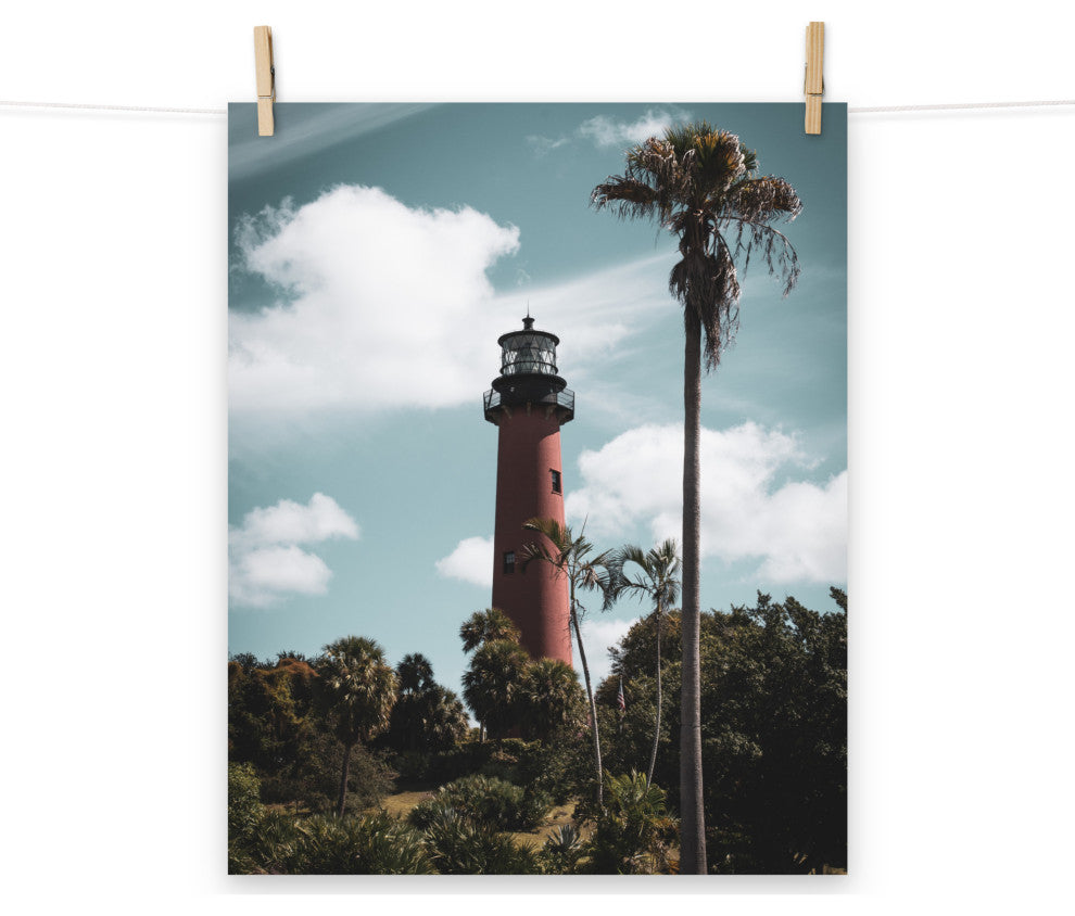 Jupiter Lighthouse Colorized Coastal Landscape Photo Unframed Wall Art Print, 16" X 20"