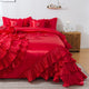 Red Rose Satin Ruffle Floral Romantic Victorian Comforter Bedding Set, Queen