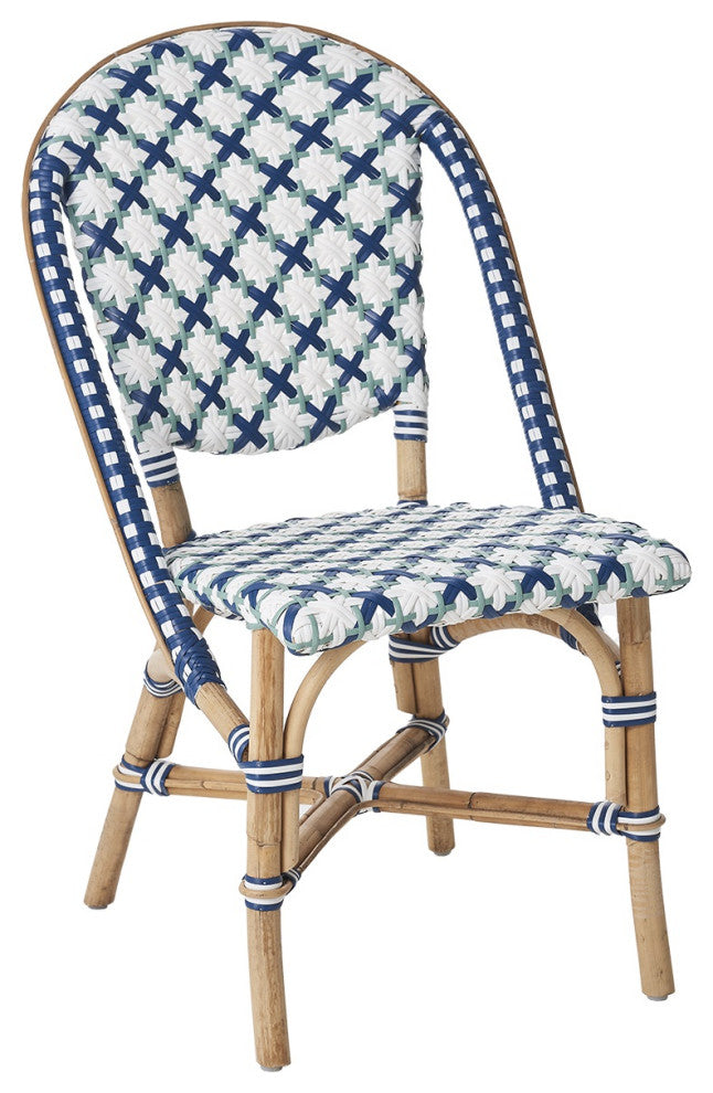 Sofie Rattan Bistro Side Chair, Star Weave, Green / Navy / White