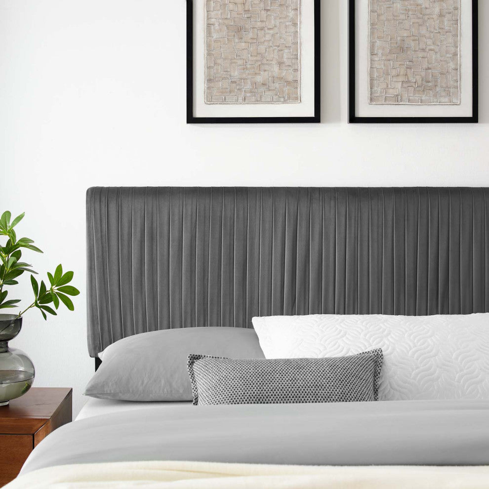 Tufted Headboard, Full Queen Size, Velvet, Dark Gray, Modern Contemporary