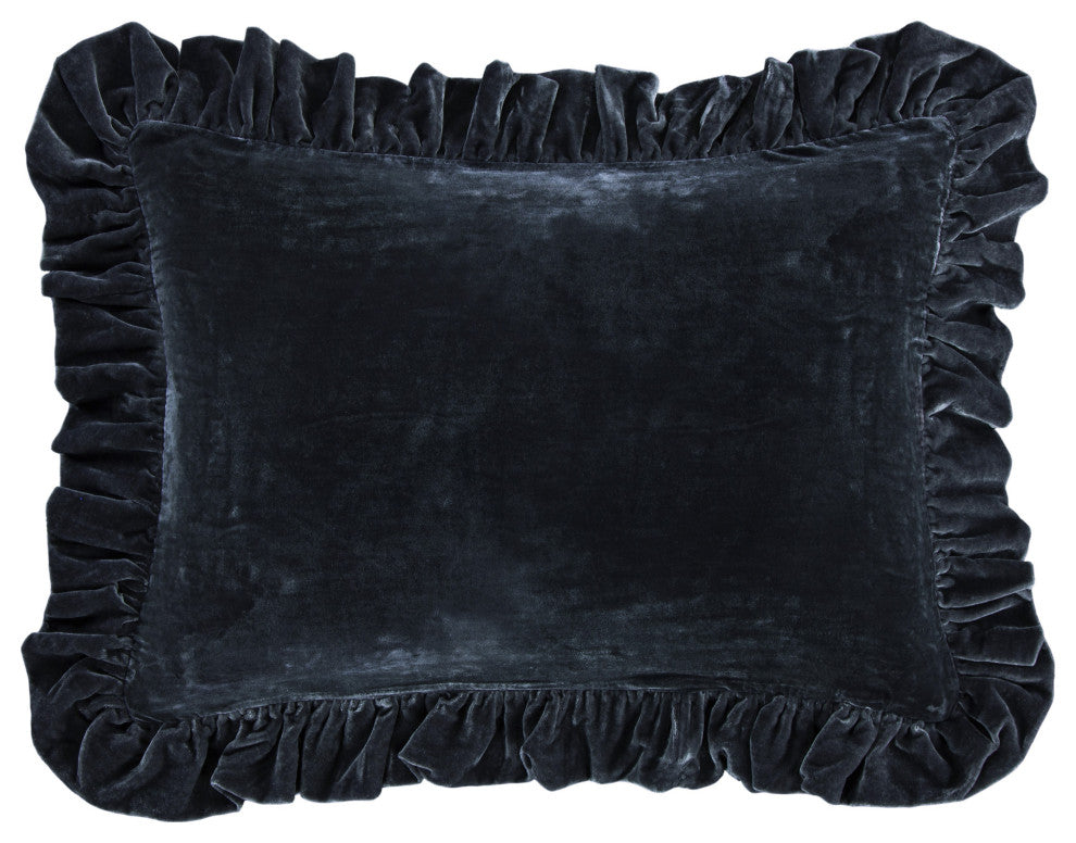 Stella Faux Silk Velvet Ruffled Dutch Euro Pillow, 27"x39", 1 Piece, Midnight Blue