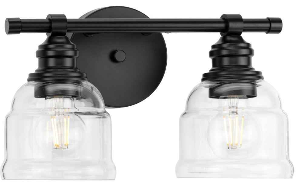 Ambrose Collection 13" 2-Light Matte Black Clear Glass Bath Vanity Light
